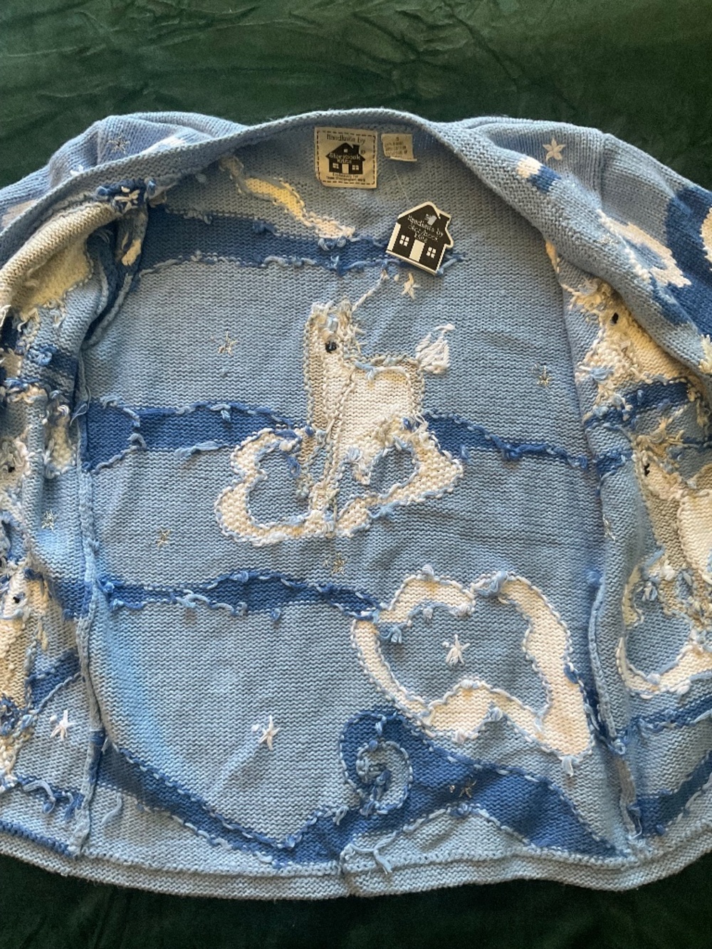 NWT Rare vintage Storybook Knits Unicorn blue hand knit sweater SMALL - Picture 8 of 8